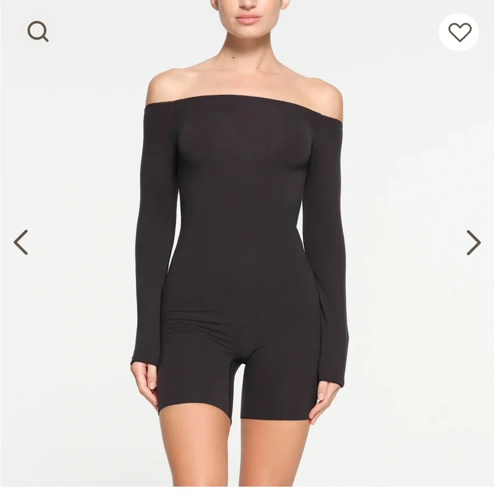SKIMS Off-Shoulder Black Bodysuit - Picture 2 of 9